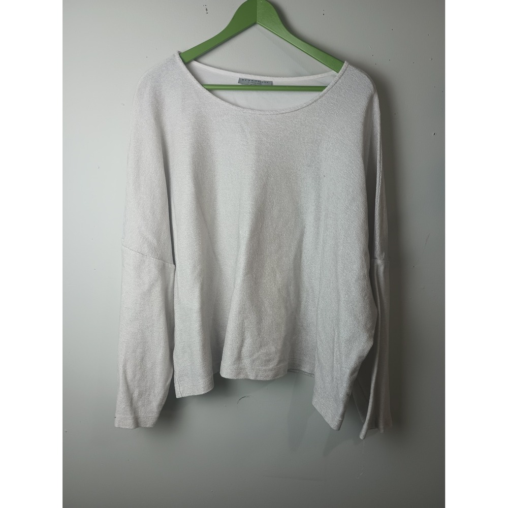 Bryn Walker Metallic Silver Italian Cotton Knit Boxy Top XL Made in USA